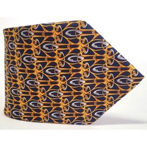VTG Christian Dior Necktie France Made Beaux Arts Geometric Navy/Gold/Silver Tie